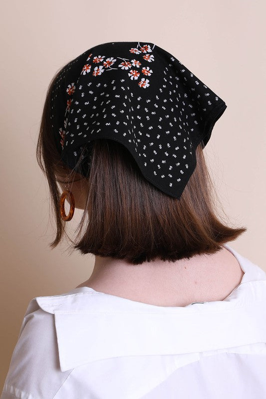 Dot and Floral Border Bandana Scarf