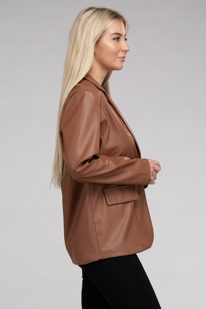 Living On the Edge Faux Leather Blazer