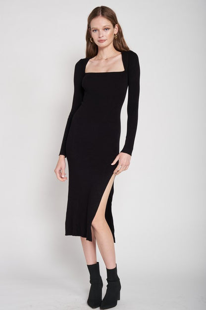 Square Neck Knit Midi Dress