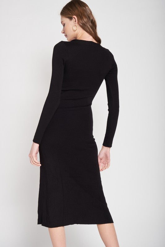 Square Neck Knit Midi Dress