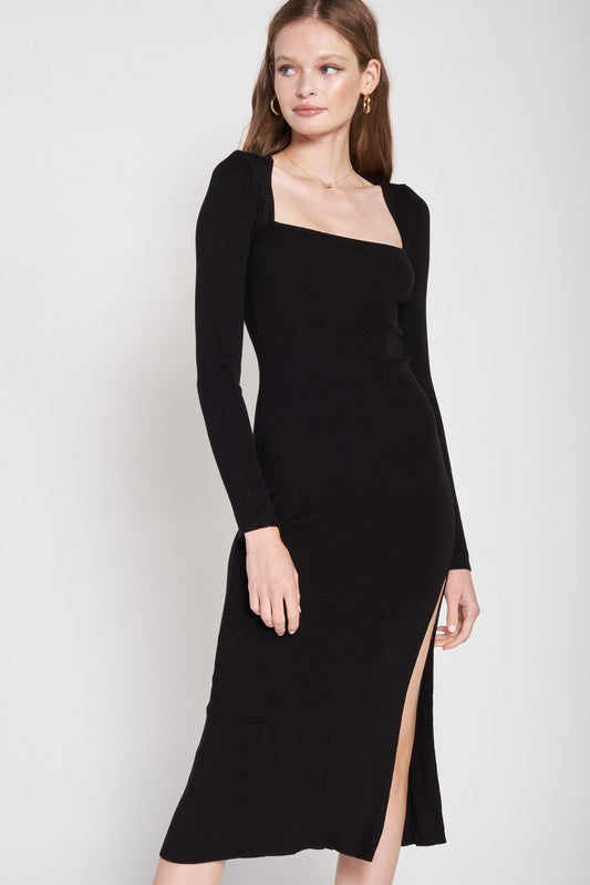 Square Neck Knit Midi Dress