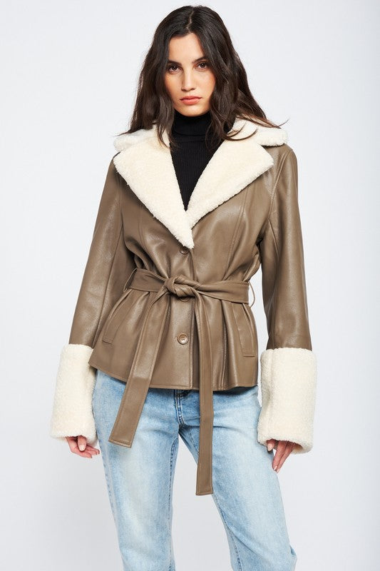 Urban Explorer Shearling Trim Faux Leather Jacket