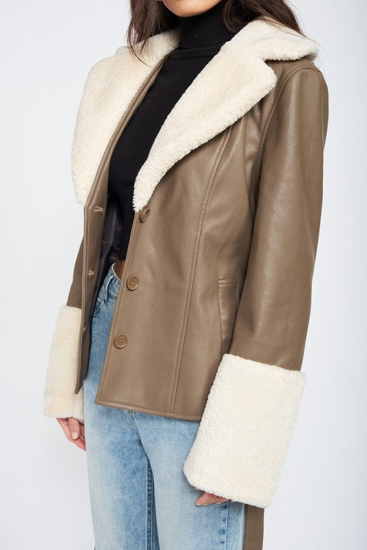 Urban Explorer Shearling Trim Faux Leather Jacket