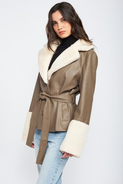 Urban Explorer Shearling Trim Faux Leather Jacket