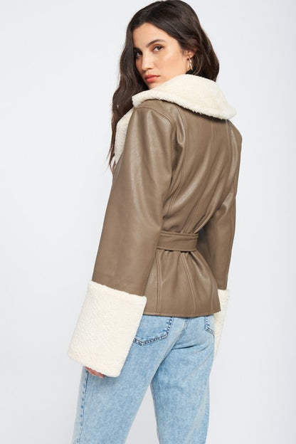 Urban Explorer Shearling Trim Faux Leather Jacket