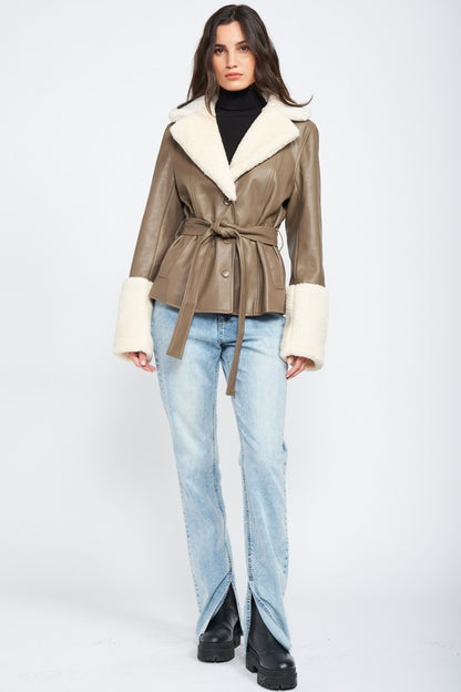 Urban Explorer Shearling Trim Faux Leather Jacket