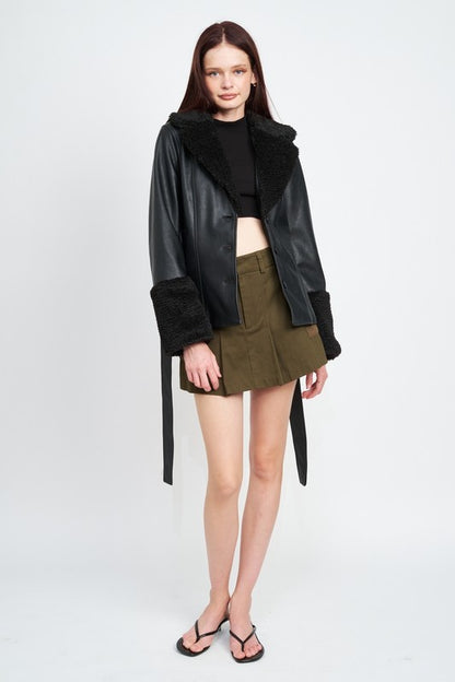 Urban Explorer Shearling Trim Faux Leather Jacket