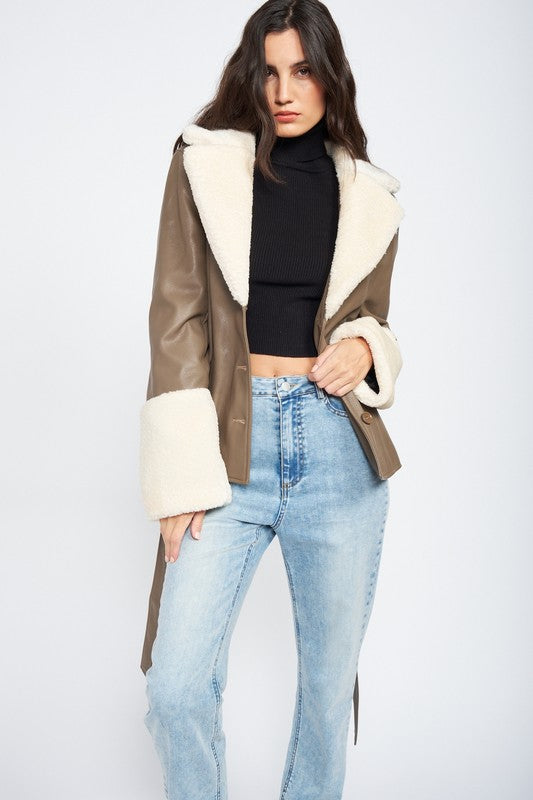 Urban Explorer Shearling Trim Faux Leather Jacket