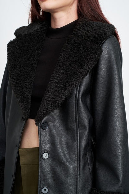 Urban Explorer Shearling Trim Faux Leather Jacket