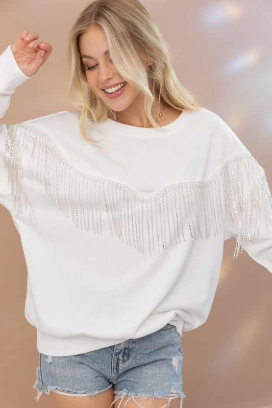 Dazzling Lights Fringe Rhinestone Pullover