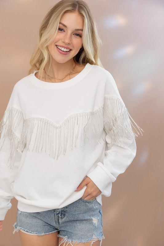 Dazzling Lights Fringe Rhinestone Pullover