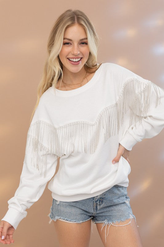 Dazzling Lights Fringe Rhinestone Pullover