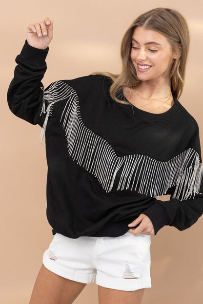 Dazzling Lights Fringe Rhinestone Pullover