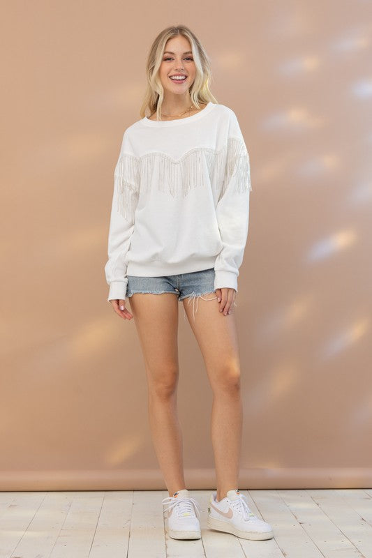 Dazzling Lights Fringe Rhinestone Pullover