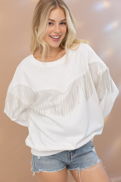 Dazzling Lights Fringe Rhinestone Pullover