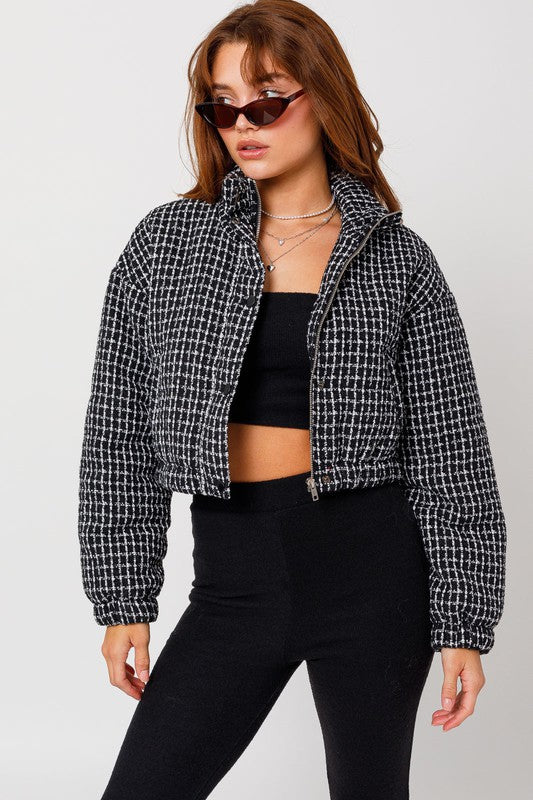 Stay Classy Tweed Crop Puffer