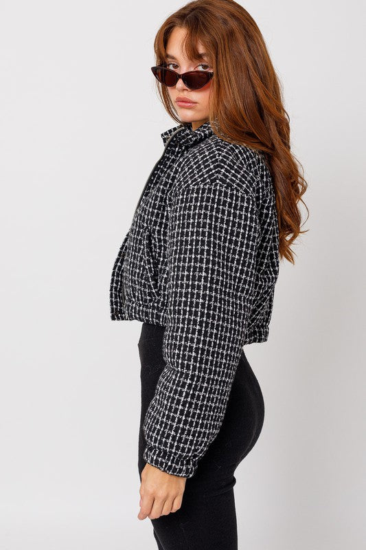 Stay Classy Tweed Crop Puffer