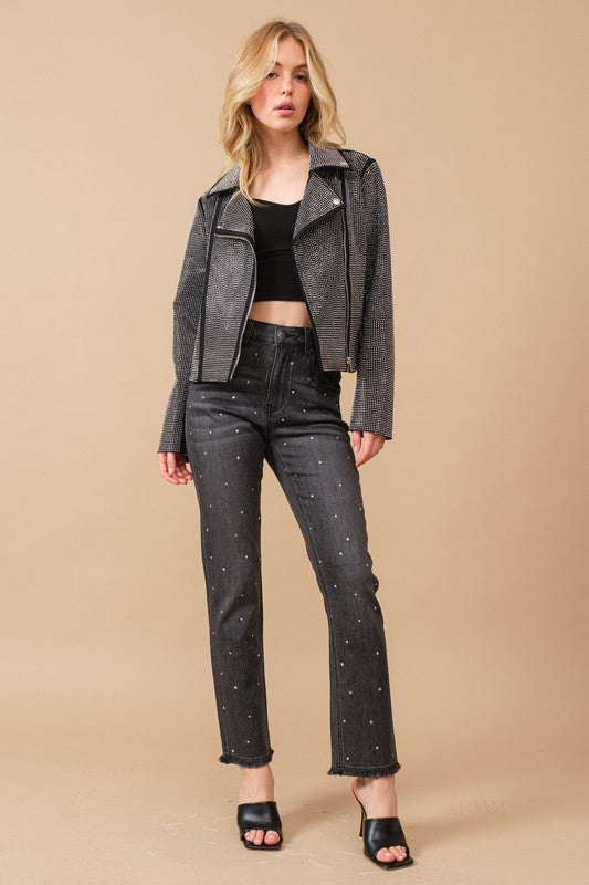 All Nighter Crystal Studded Moto Jacket