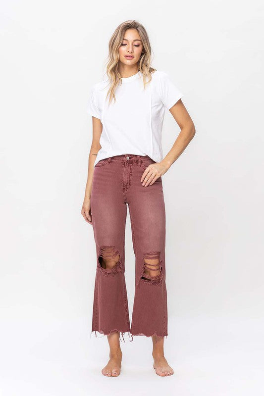 90's Vintage Crop Flare in Russet Brown