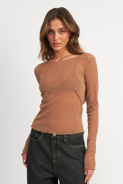 Sheer Elegance Glitter Cowl Back Top