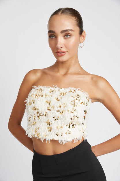 Starstruck Sequin Feather Tube Top