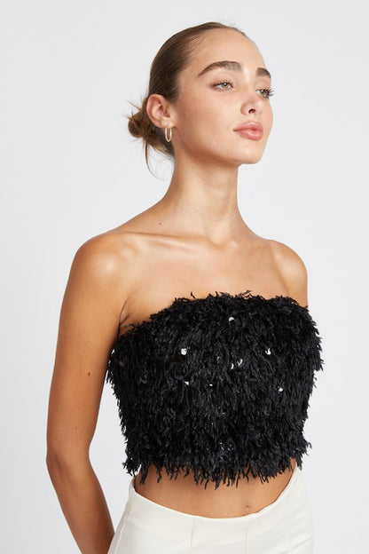 Starstruck Sequin Feather Tube Top