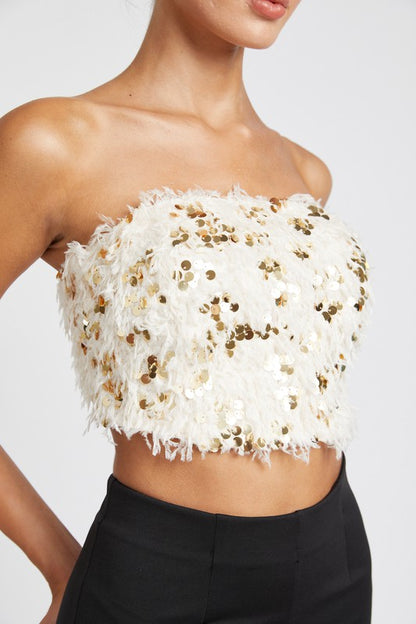 Starstruck Sequin Feather Tube Top