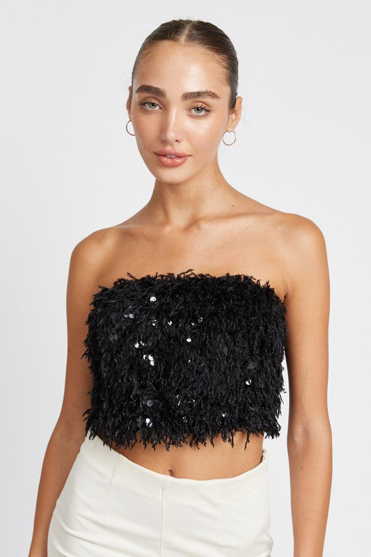 Starstruck Sequin Feather Tube Top