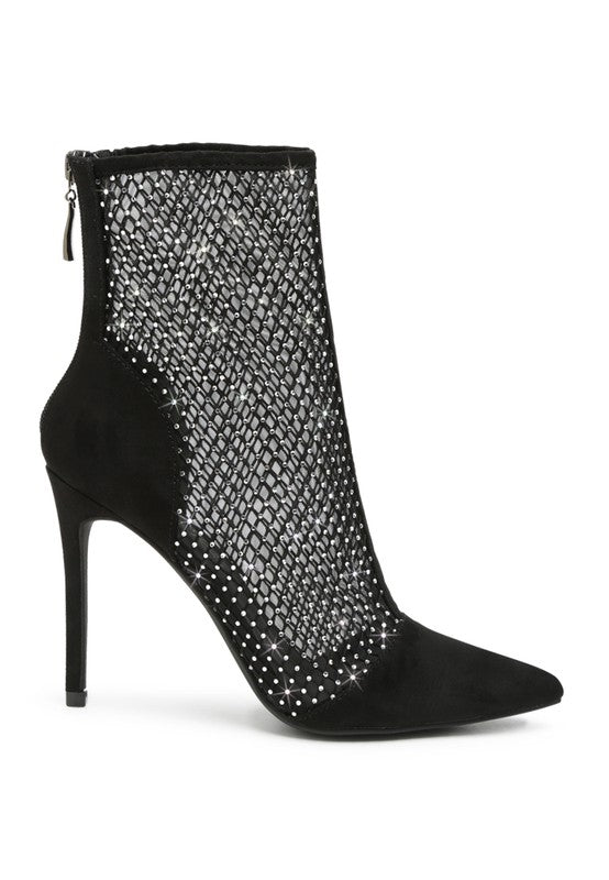 Rag Company - Jazz Rhinestone Embellished Mesh Stiletto Boots