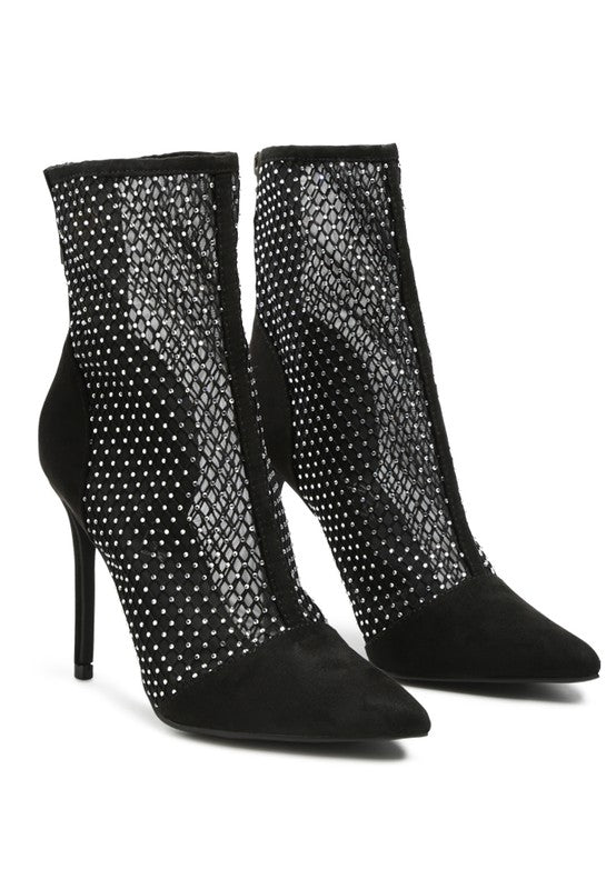 Rag Company - Jazz Rhinestone Embellished Mesh Stiletto Boots