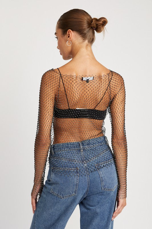 Rock the Night Rhinestone Net Top