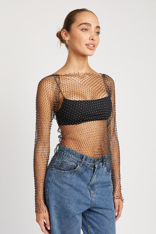 Rock the Night Rhinestone Net Top