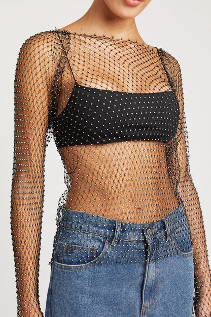 Rock the Night Rhinestone Net Top