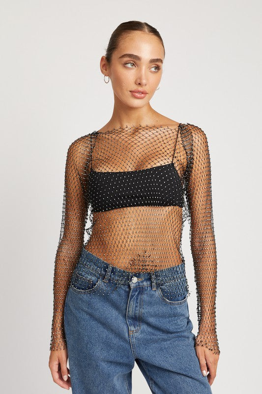 Rock the Night Rhinestone Net Top