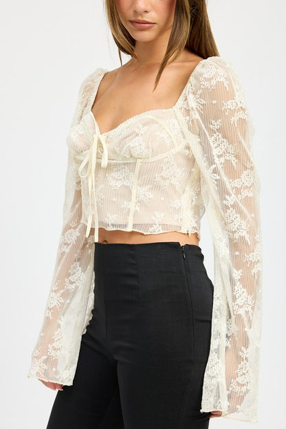 Lace Flare Sleeve Corset Top