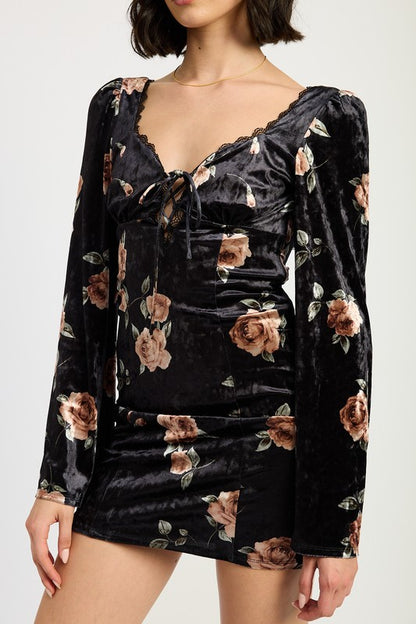 Open Back Lace Up Floral Dress