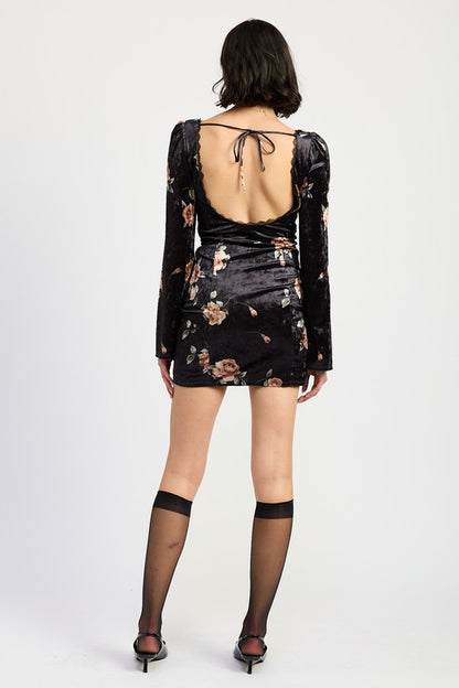 Open Back Lace Up Floral Dress