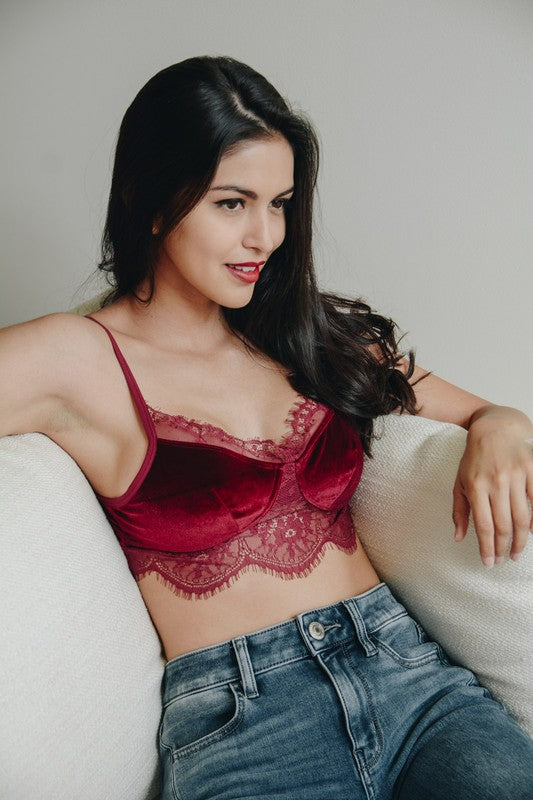 Lace Trim Velvet Bralette