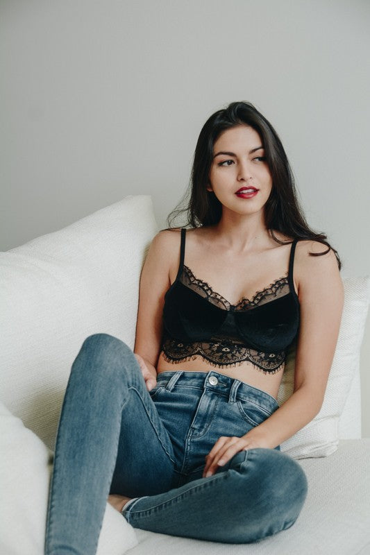 Lace Trim Velvet Bralette