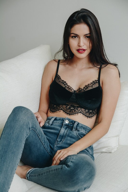 Lace Trim Velvet Bralette