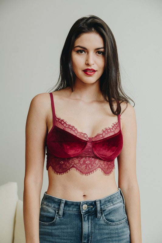 Lace Trim Velvet Bralette