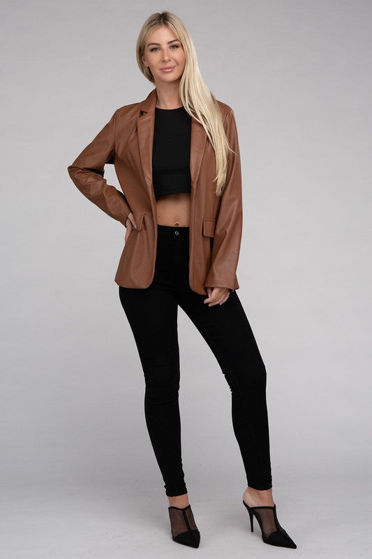 Living On the Edge Faux Leather Blazer