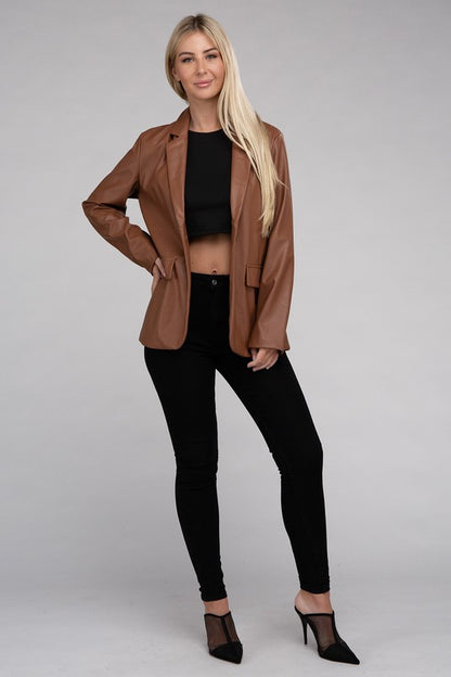 Living On the Edge Faux Leather Blazer