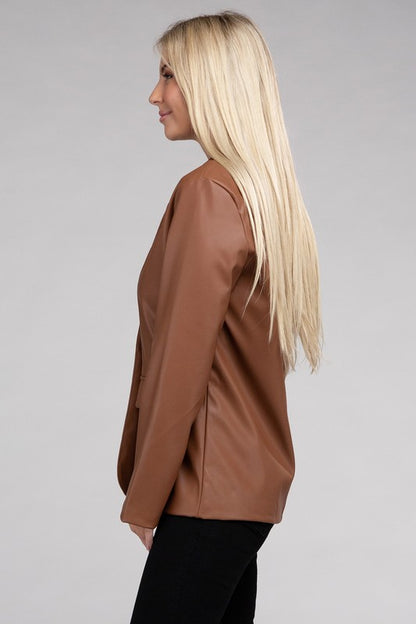 Living On the Edge Faux Leather Blazer