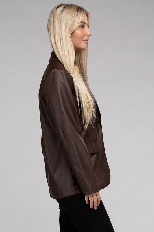 Living On the Edge Faux Leather Blazer