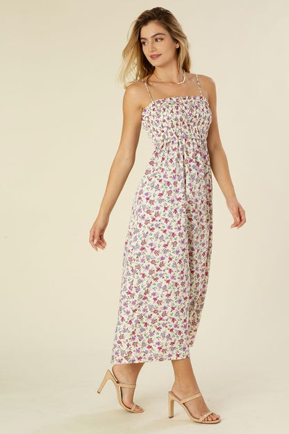 Floral Print Smocked Maxi Dress