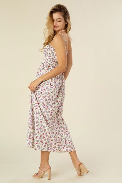 Floral Print Smocked Maxi Dress