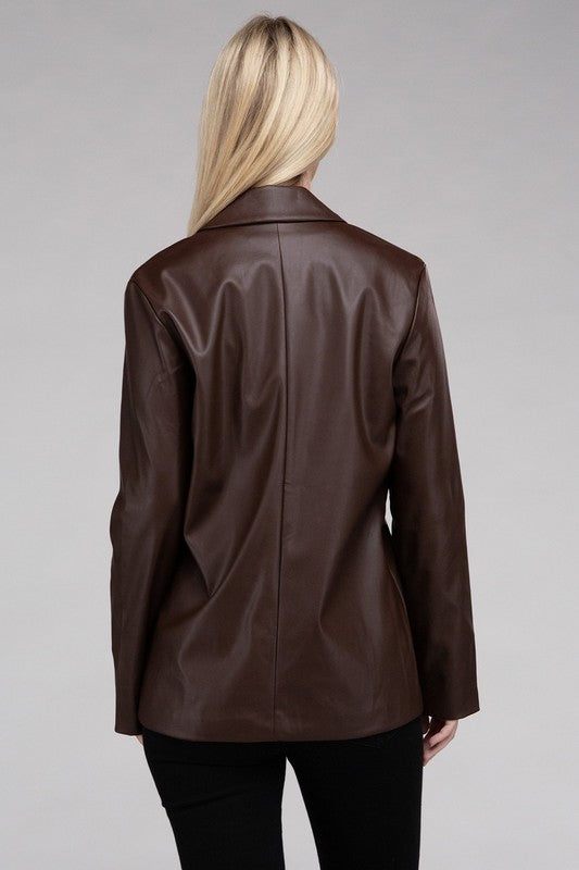 Living On the Edge Faux Leather Blazer