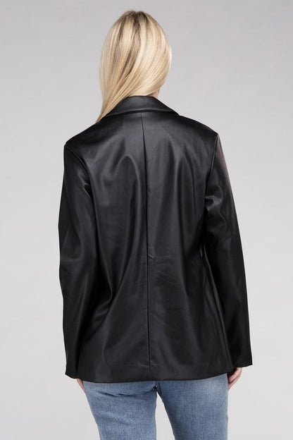 Living On the Edge Faux Leather Blazer