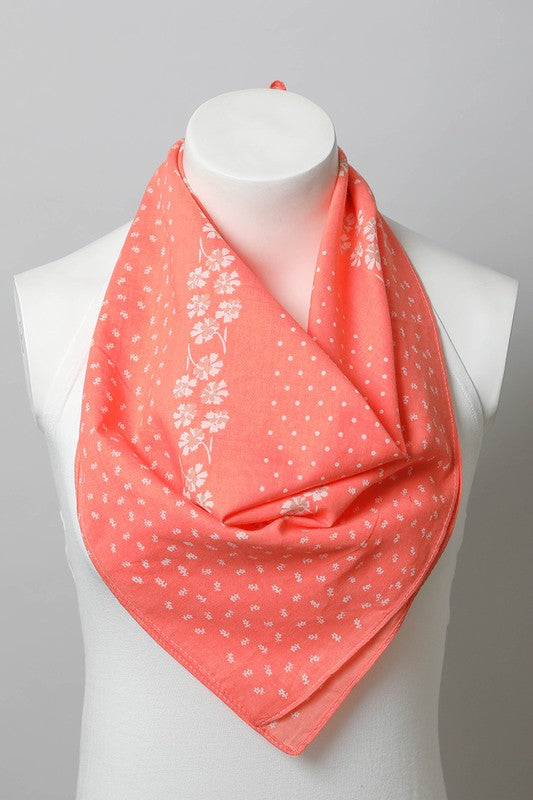 Dot and Floral Border Bandana Scarf